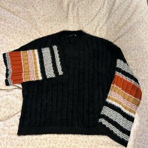 Striped Sleeve Black Textured Sweater size small